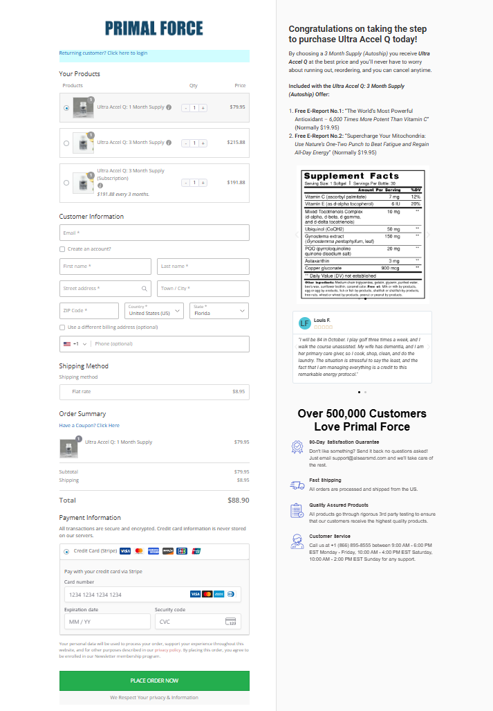 Safe and encrypted Ultra Accel Q payment page